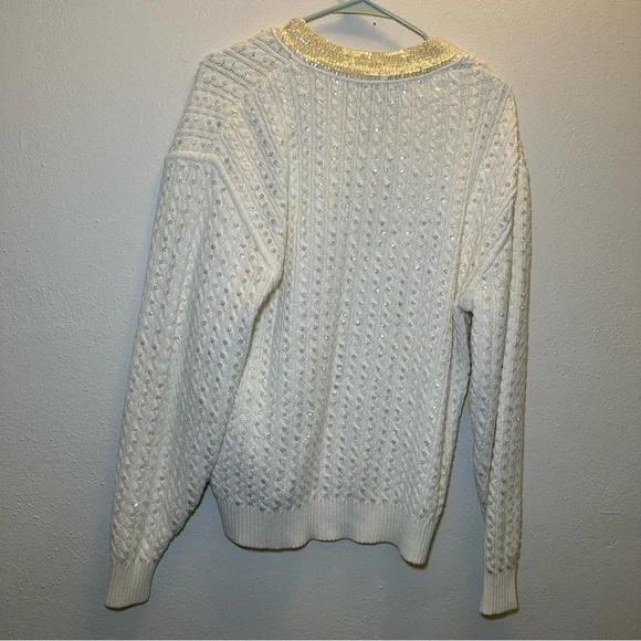 Eleanor P Brenner Vintage Gold Trim White Sweater Size Small - Picture 5 of 10